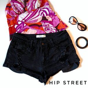 KANCAN Stretch Distressed Black Jean Shorts 30